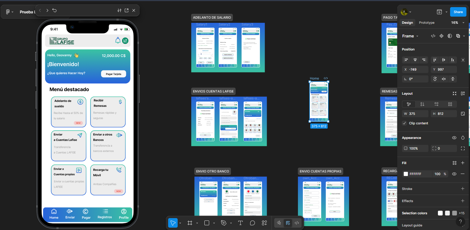 Diseño UX/UI de app bancaria Lafise